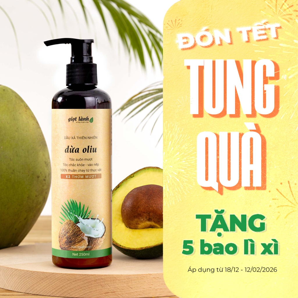 Dầu xả Dừa Oliu - Dầu xả thiên nhiên thuần chay Giọt Lành 250gram