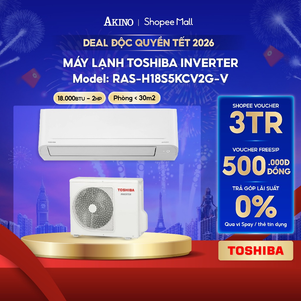 RAS-H18S5KCV2G-V I Máy Lạnh Toshiba Inverter Tiết Kiệm Điện 18.000BTU/2.0 HP/2Ngựa Model 2025