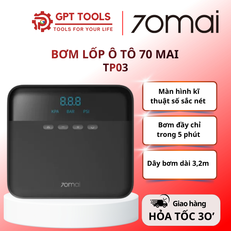 Máy Bơm Lốp Ô Tô Xiaomi 70Mai TP03 - Trang Bị Đầu Bơm Khác Nhau - Bơm Đầy Lốp Trong 5 Phút