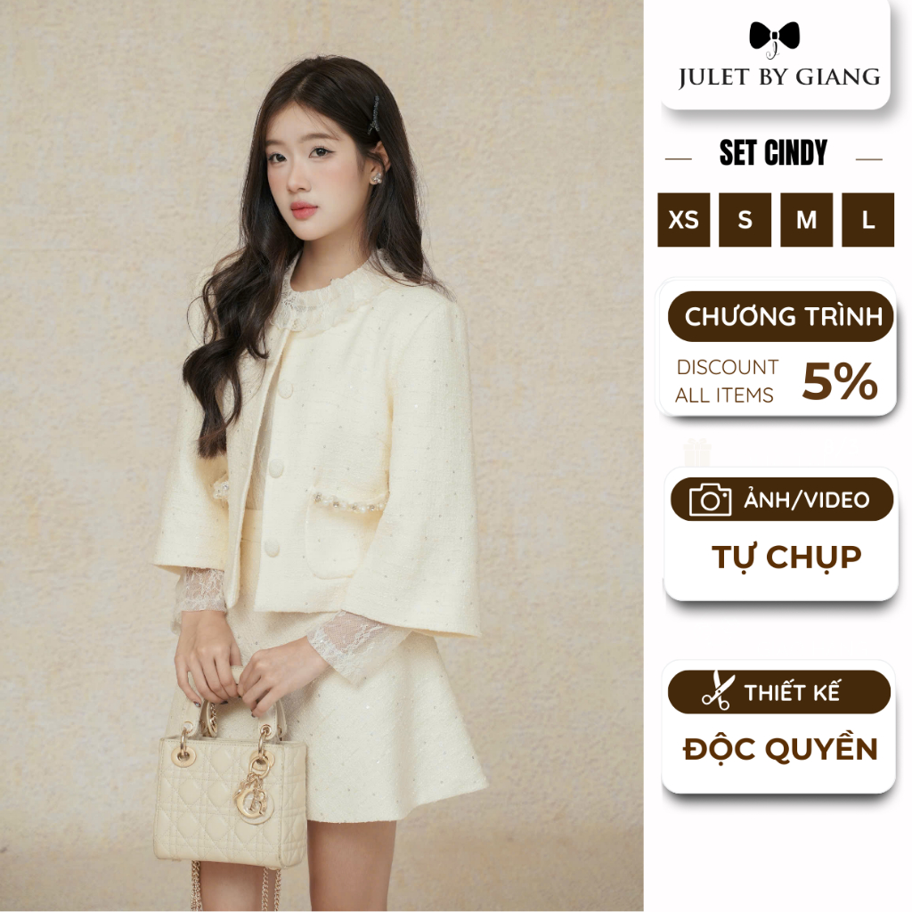 [TRẢ TRƯỚC 6/2] Áo khoác dạ tweed  Juletbygiang tiểu thư hàng thiết kế phối túi đá phối chân váy CIN