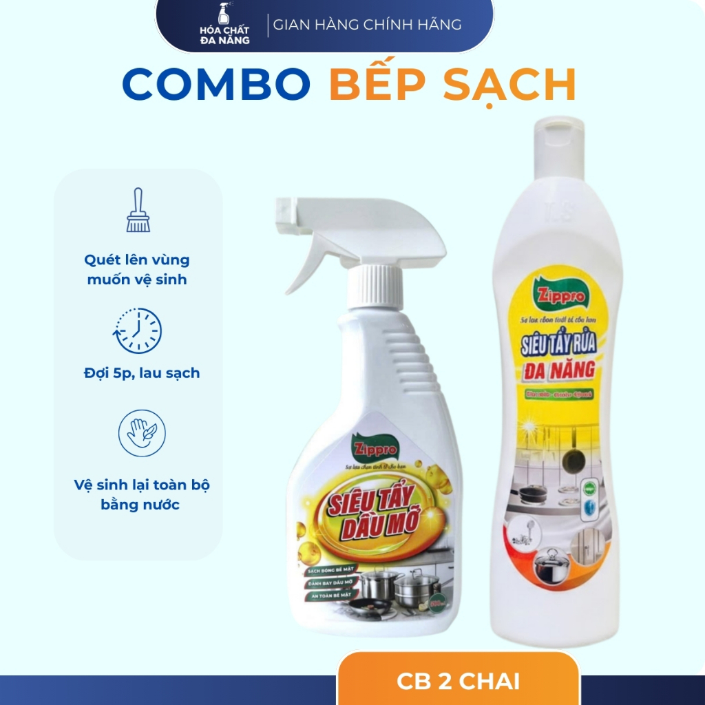 COMBO Bếp Sạch ZIPPRO -Bộ 3 chai sản phẩm ZIPPRO 500ml- Đánh tan mọi vết bẩn cho căn bếp của bạn luô