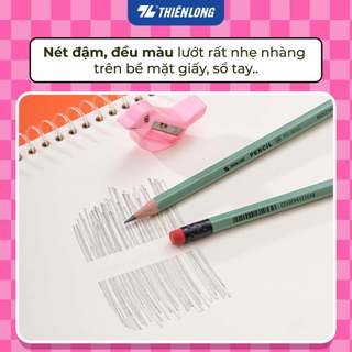 Hộp 10 cây bút chì Thiên Long 2B FO-GP02 kèm tẩy ít gãy nét đậm dùng luyện viết chữ cho học sinh, văn phòng