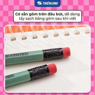 Hộp 10 cây bút chì Thiên Long 2B FO-GP02 kèm tẩy ít gãy nét đậm dùng luyện viết chữ cho học sinh, văn phòng