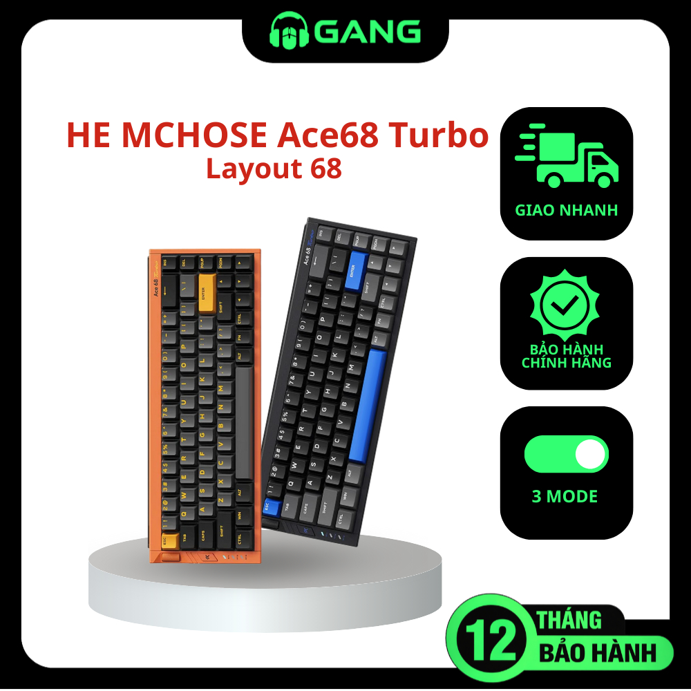 Bàn phím cơ không dây HE MCHOSE Ace68 Turbo - Layout 68 - 3 Modes - Bảo Hành 12 Tháng | Gang Gear