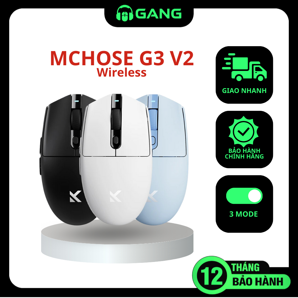 Chuột Gaming không dây MCHOSE G3 V2 Wireless - 3 Mode Kết Nối - Bảo Hành 12 Tháng | Gang Gear
