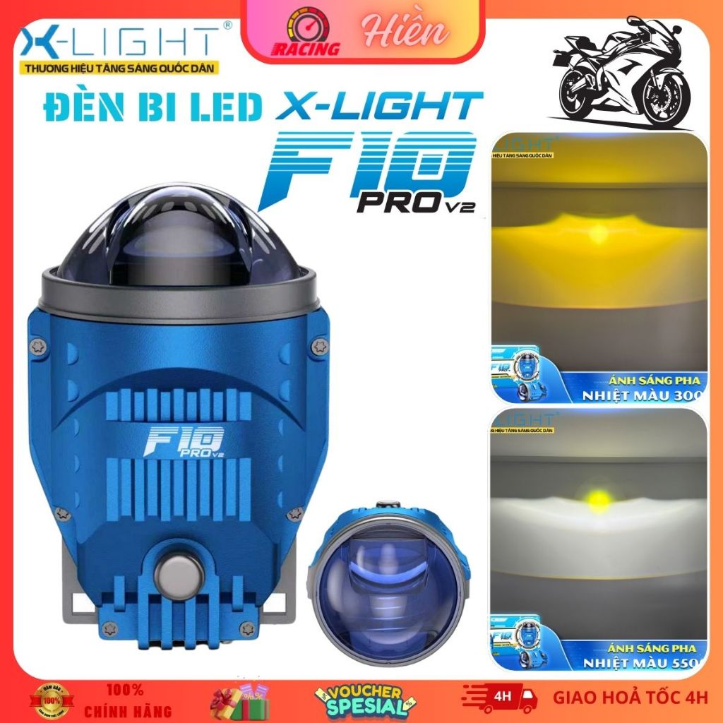 Đèn Bi Gầm X-LIGHT F10 Pro V2 2026 Công Suất 45W/65W, Tích Hợp 3 Nhiệt Màu, Tâm Trợ Pha, BH 24 Tháng