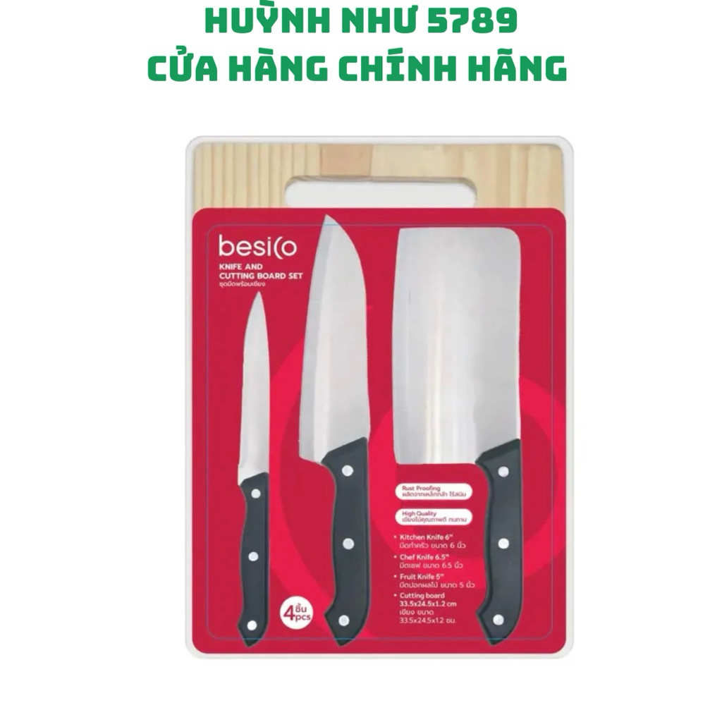 [CHÍNH HÃNG]Bộ 3 dao và thớt gỗ Besico
