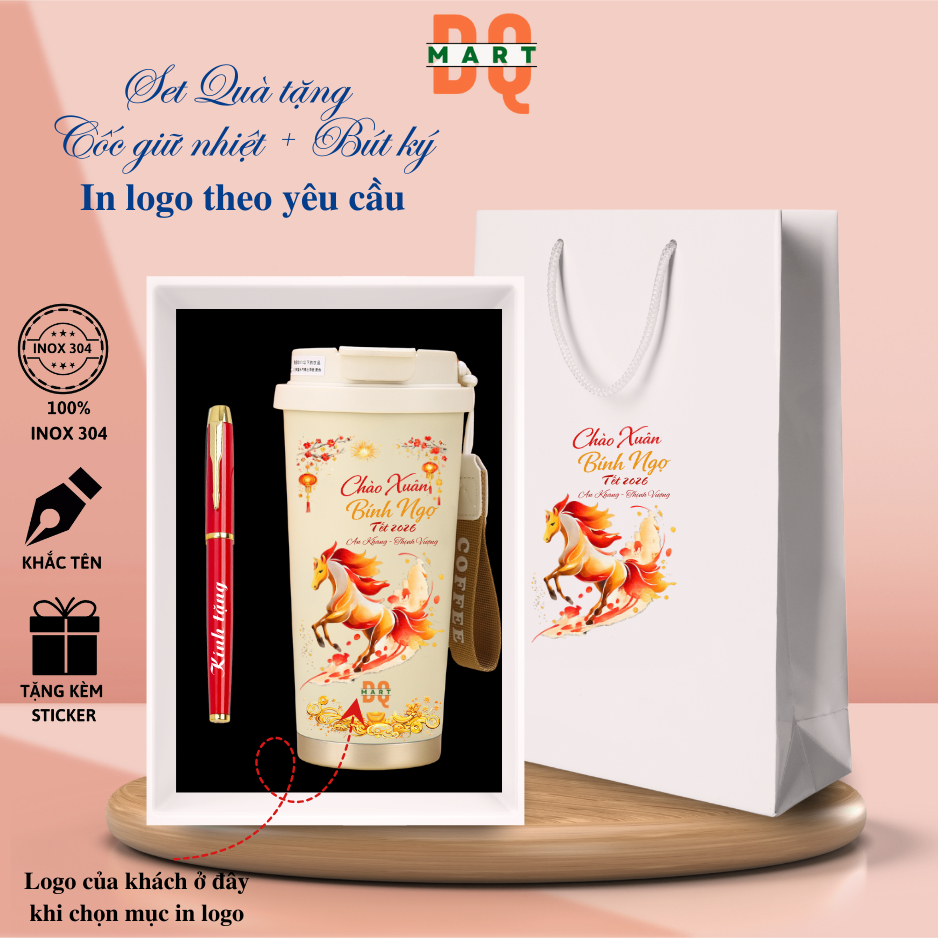 Giftset DQMart - Bộ quà tặng + Bình giữ nhiệt + bút ký - in hình và khắc tên theo yêu cầu, quà tặng 