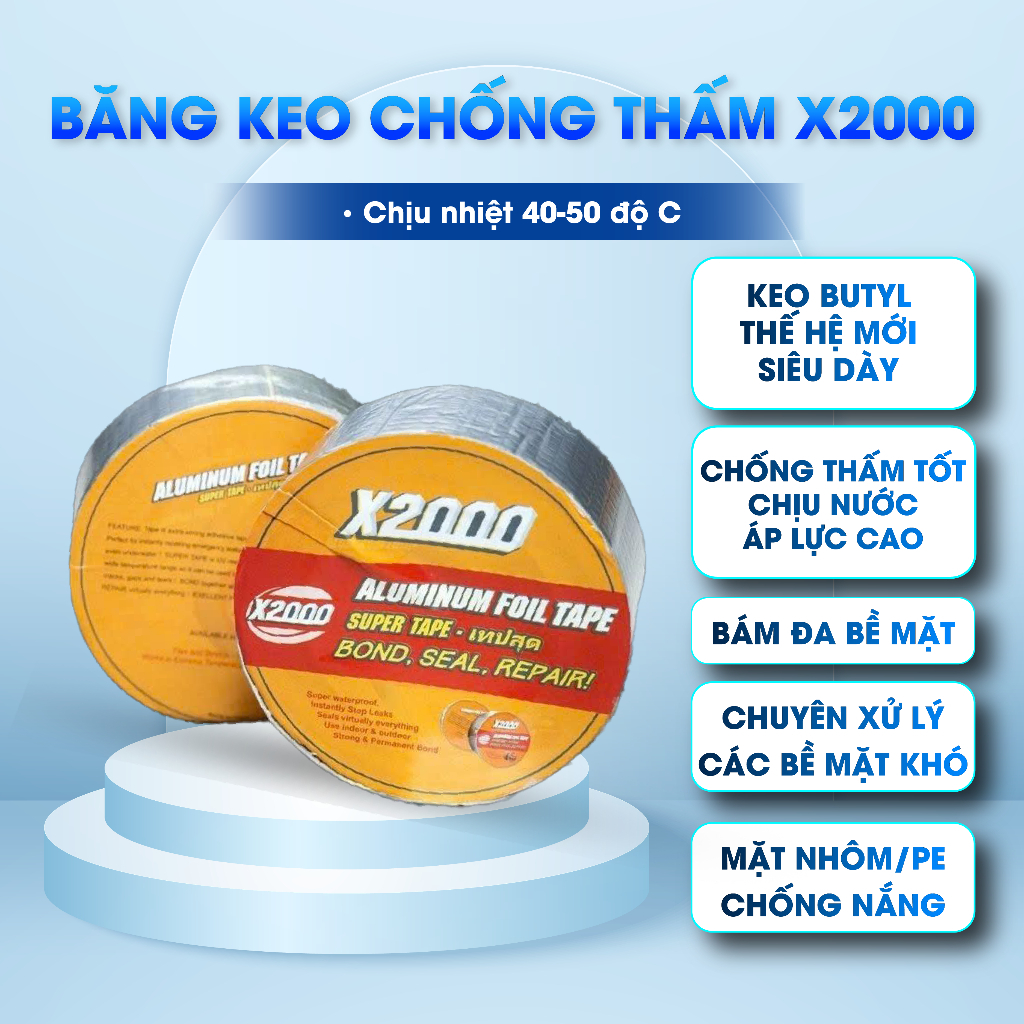 Băng Keo Chống Thấm X2000 - Hiệu Quả Băng Dính Chống Thấm Dột, Phù Hợp Cho Dán Tường và Mái Tôn