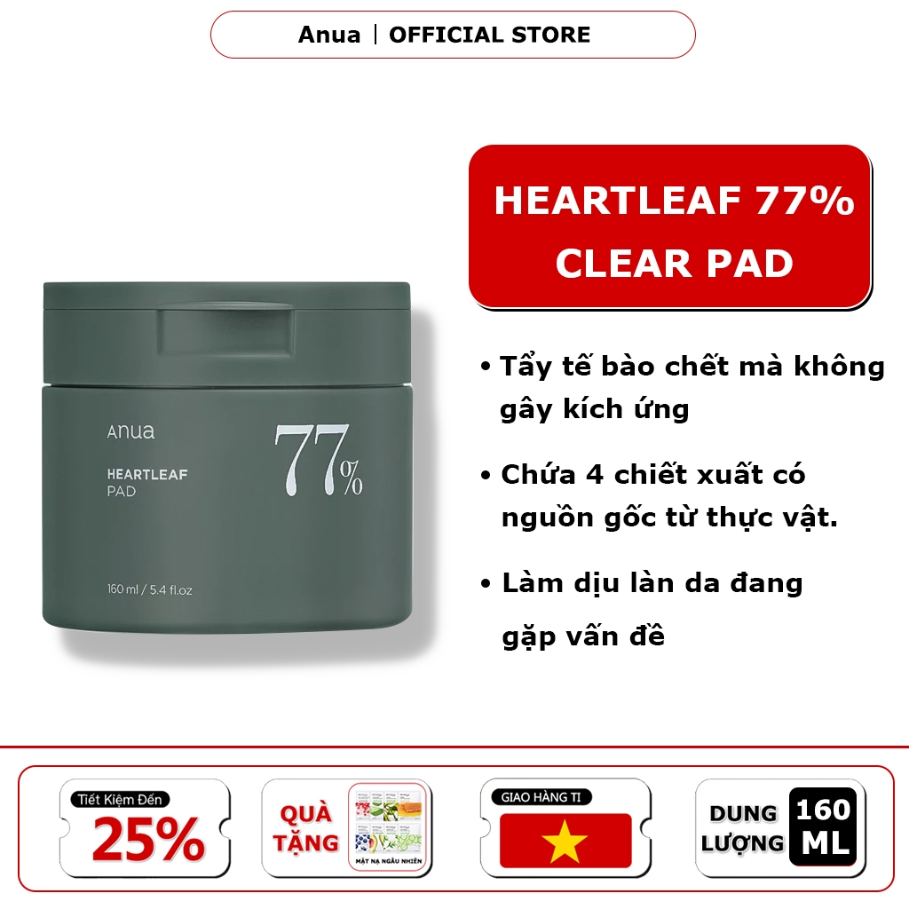 Toner pad làm dịu da giảm mụn Anua 77 Heartleaf Toner pad Chăm Sóc Da khô, Đóm đỏ, Da không đều màu