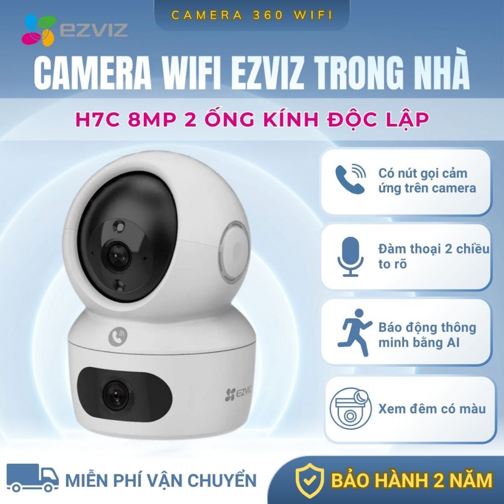 Camera Wifi Ezviz H7C 8MP (4MP+4MP), Ống Kính Kép, Xem 2 Màn Hình, Đầy Đủ Tính Năng Thông Minh, BH 2