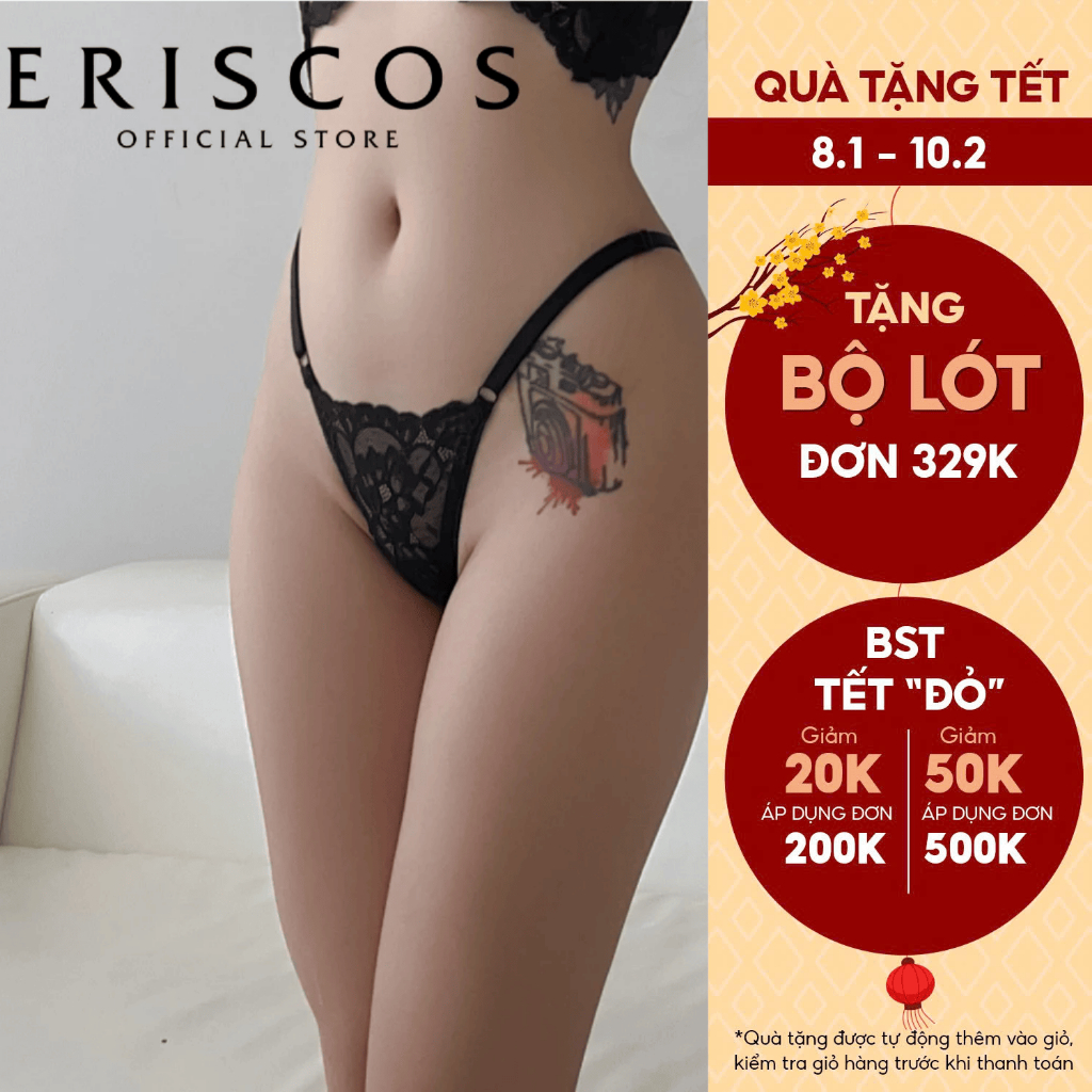 Quần lót ren dây gợi cảm xuyên thấu lọt khe mềm mại êm ái thoáng mát freesize Eriscos