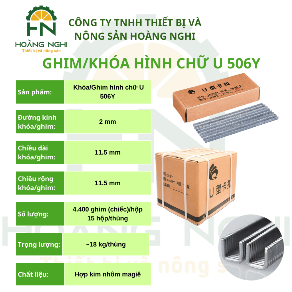 Hộp Ghim đóng túi lưới. Ghim buộc đầu xúc xích. Ghim chữ U kẹp túi lưới bưởi. Ghim U506Y, 4400ghim/h