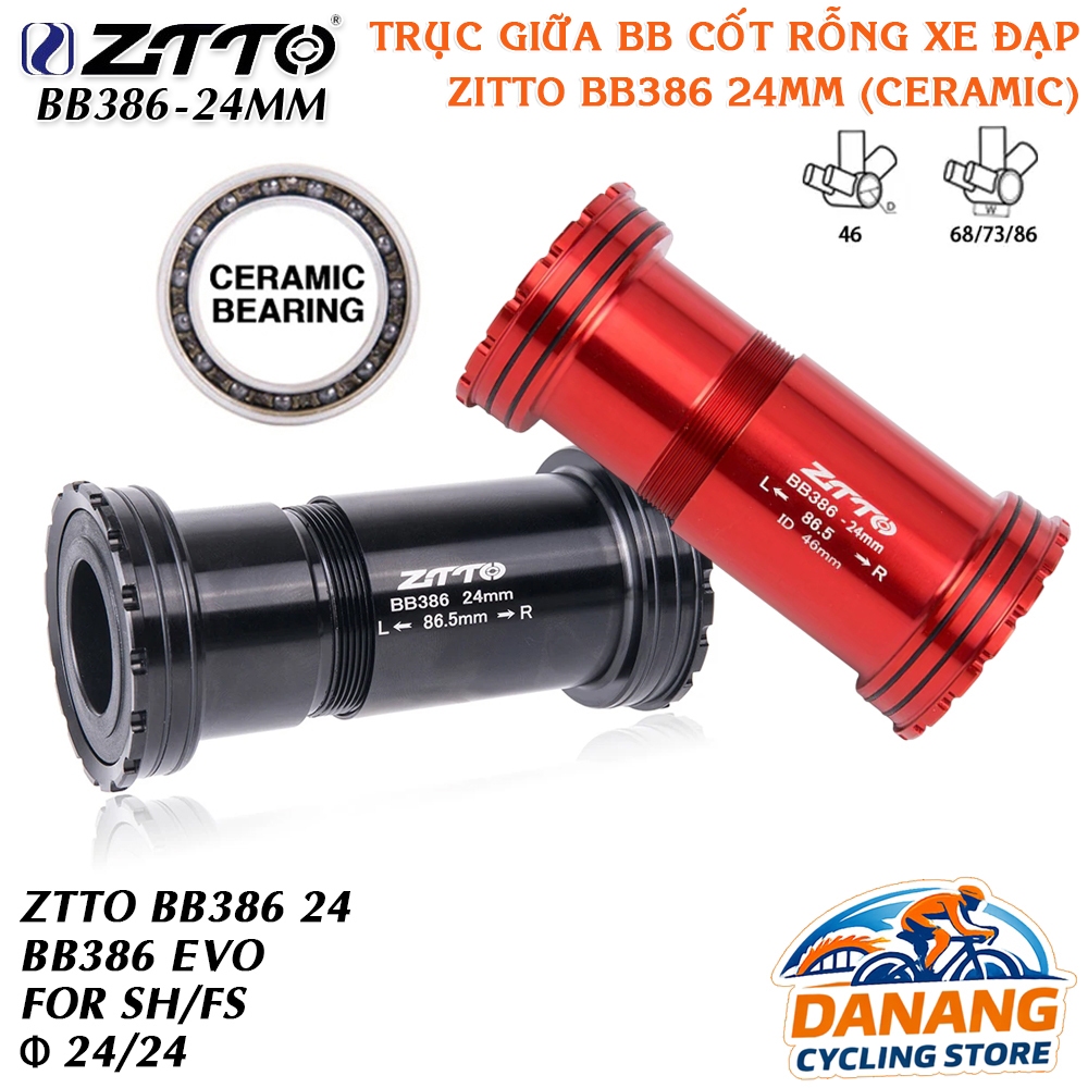 Trục Giữa BB Cốt Rỗng Xe Đạp ZiTTO BB386 Cho Cốt 24mm – Bi Ceramic, Kiểu Ép Vặn