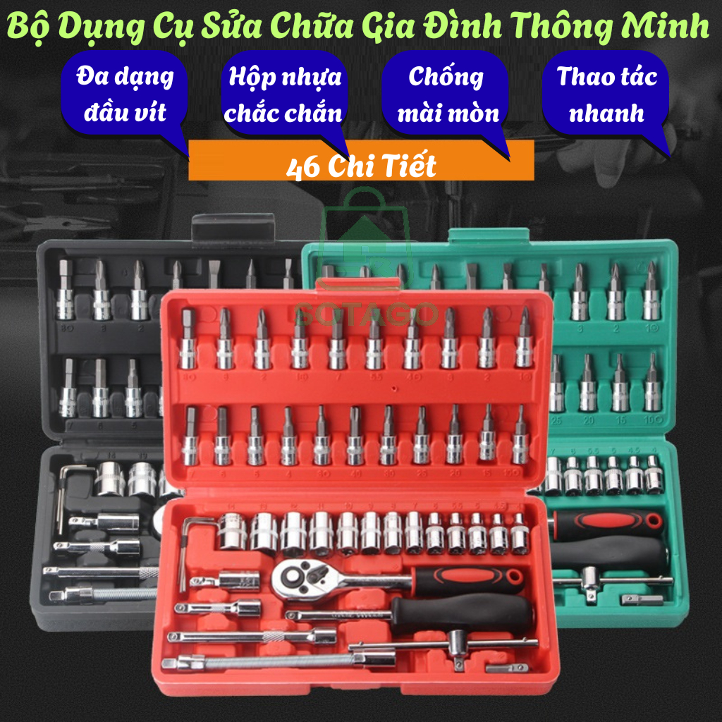 Bộ Dụng Cụ Cơ Khí Mini 46 Chi Tiết -Bộ Tuýp Siết Ốc Đa Năng 46 Chi Tiết -Bộ Dụng Cụ Sửa Chữa Gia Đìn