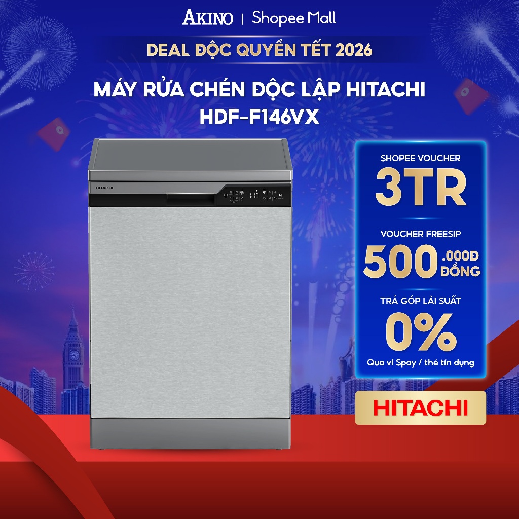Máy rửa chén độc lập Hitachi HDF-F146VX - Hàng Chính Hãng
