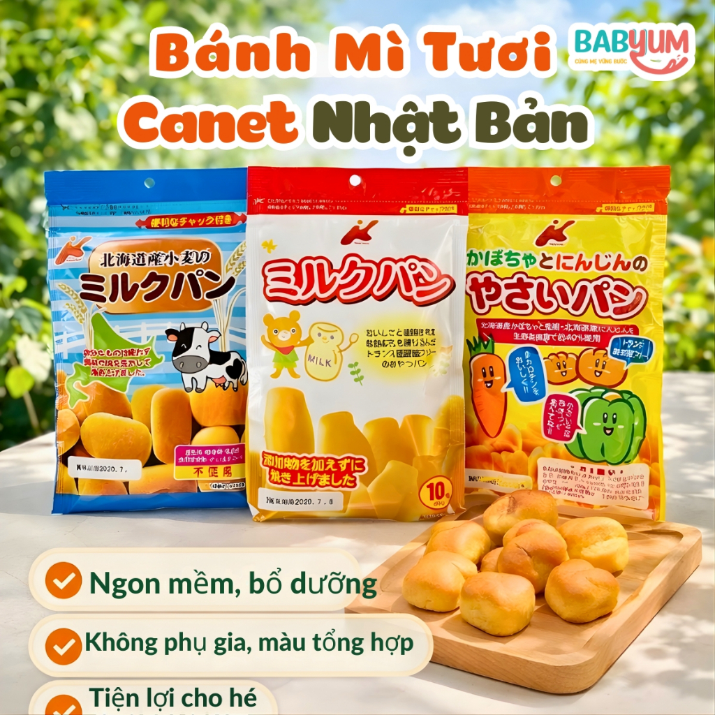 Bánh mì tươi ăn dặm Canet cho bé 10m+ Nhật Bản mềm dễ ăn tiện mang theo