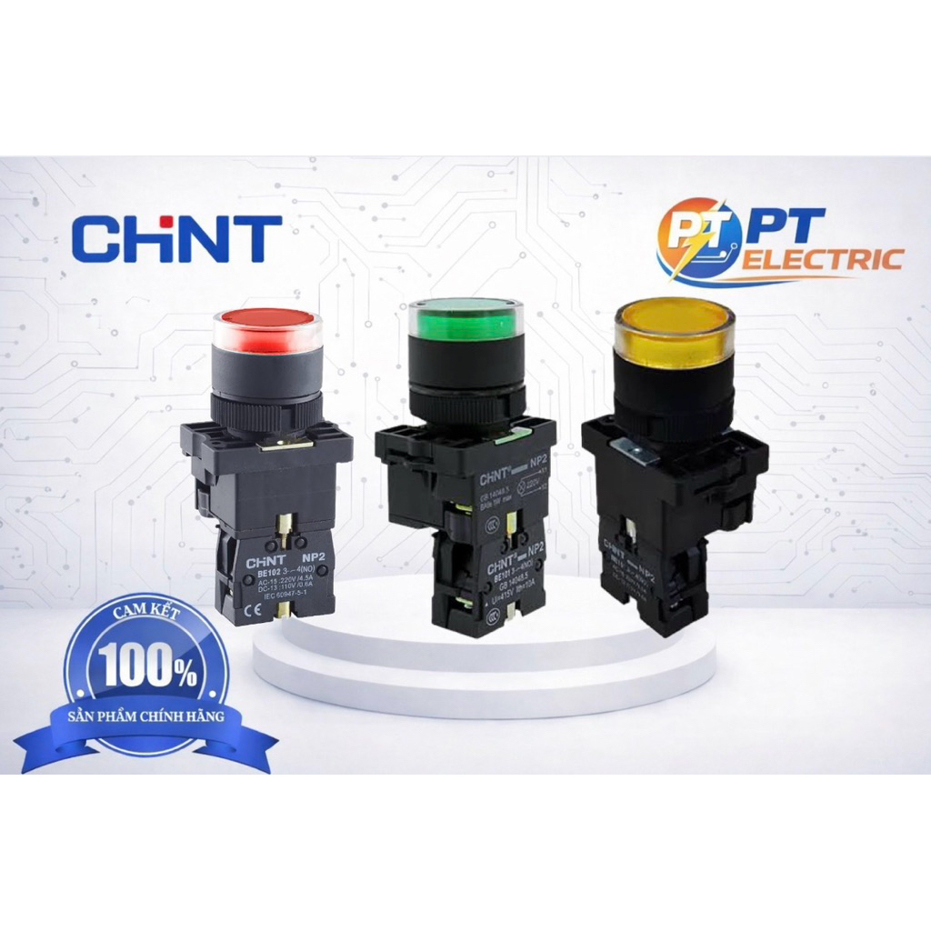 NÚT NHẤN NHÃ CÓ ĐÈN NP2-EW3361/ 3561/ 3462 24V/ 220V PHI 22 - CHINT