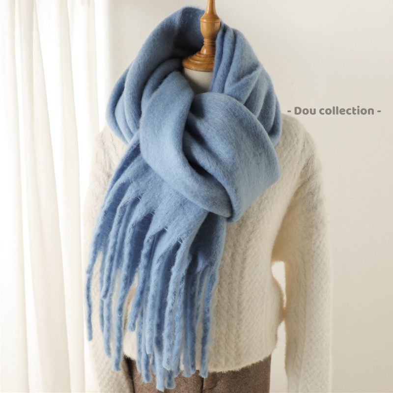 [Peinn] Khăn Len Unisex, Khăn Choàng Cổ Len Lông Thỏ 2 Nền Hình Dấu Lớn Tua Rua 2 Đầu  - Mã LN141