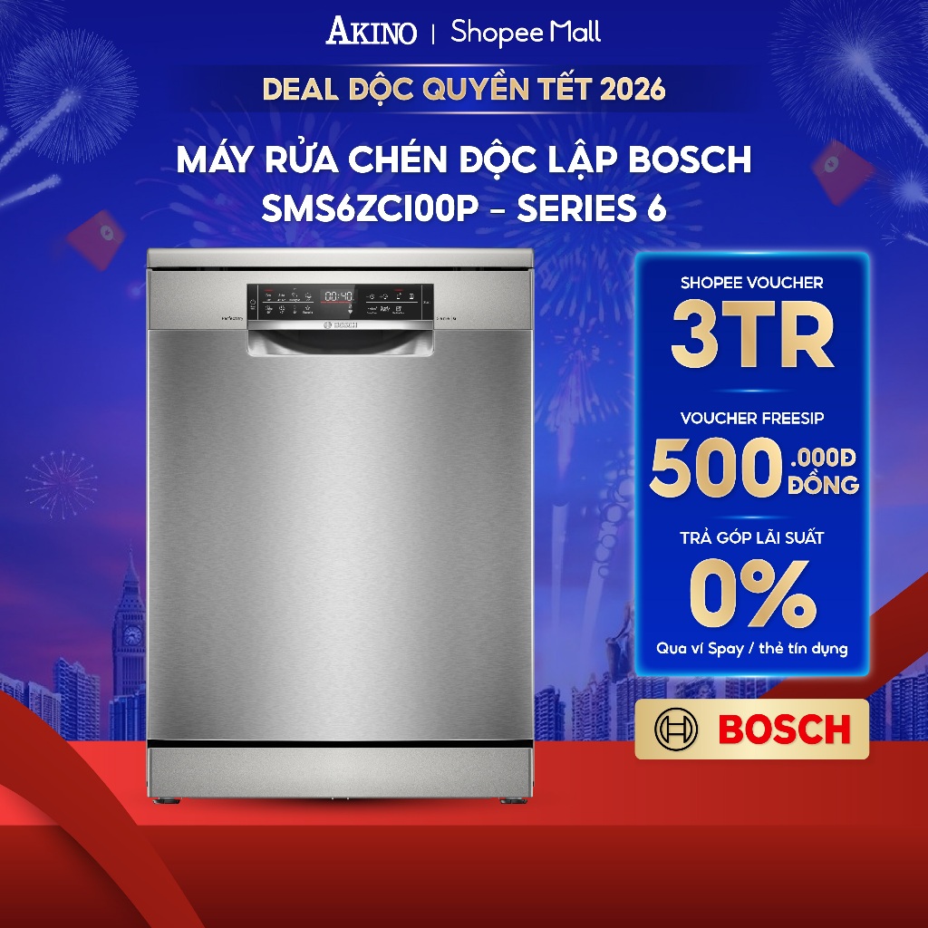 Máy rửa chén độc lập Bosch SMS6ZCI00P Series 6 - Hàng Chính Hãng