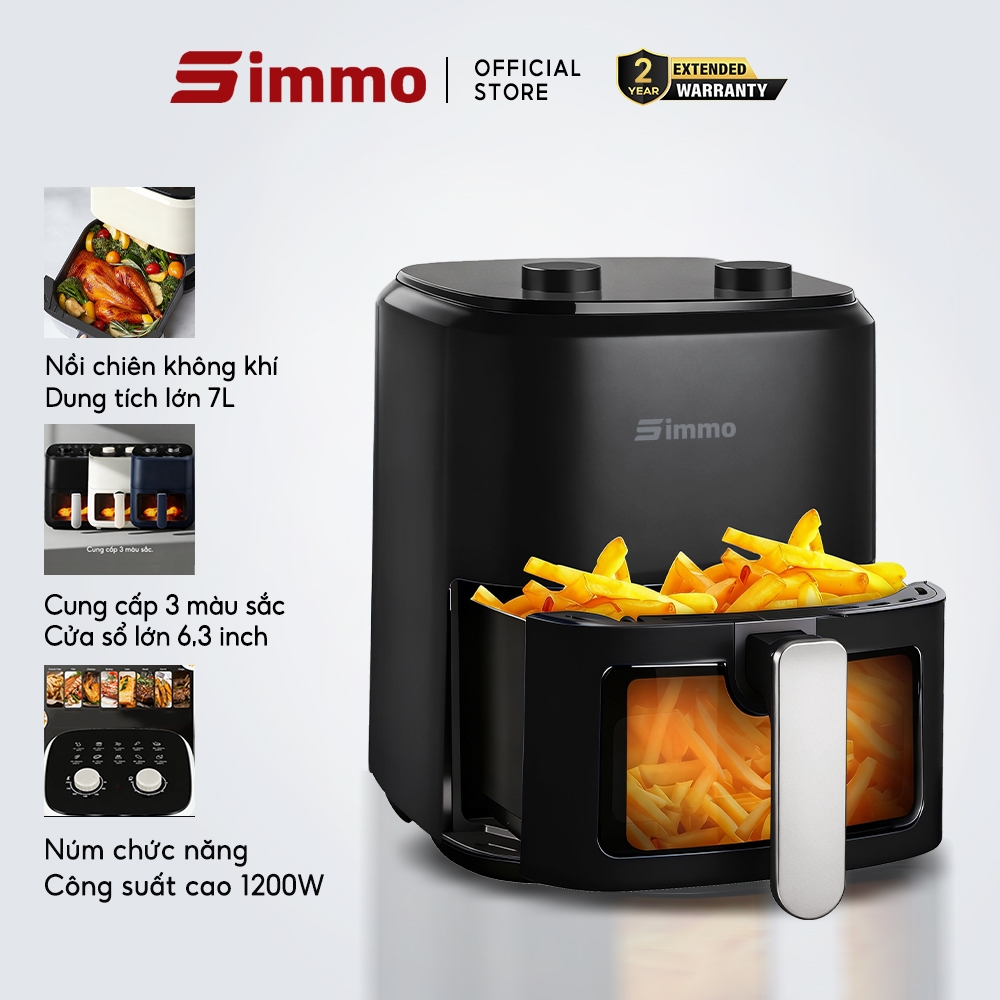 Simmo Nồi Chiên Không Dầu Dung 8L không dầu công nghệ chiên 360 độ giảm 90% chất béo Nồi chiên