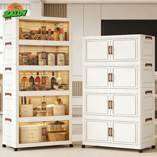 SALOV Tủ Nhựa Gấp Gọn Tủ gấp trong suốt gia đình mới Tủ nhựa đựng đồ đa năng Đựng Đồ 3/4/5/6 Tầng, Có Bánh Xe 360°