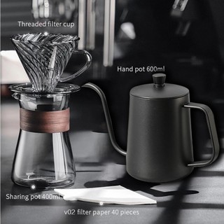 Bộ lọc cà phê kèm phễu thủy tinh cầm tay V60, bình đựng cà phê, bộ lọc cà phê thủy tinh có tay cầm