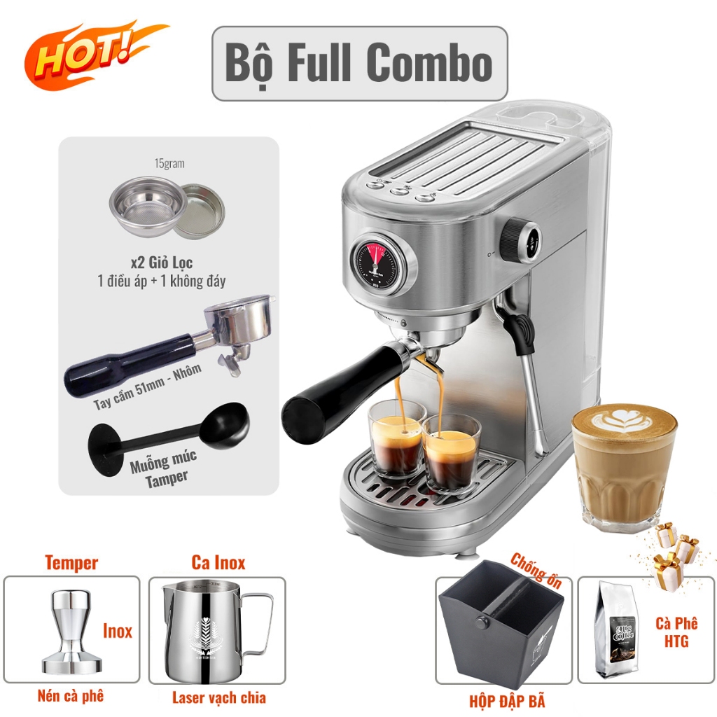 Máy Pha Cà Phê Espresso H10 Mini - Có Đồng Hồ Áp Suất - Phin Điều Áp & Không Điều Áp - Nóng Nhanh 25