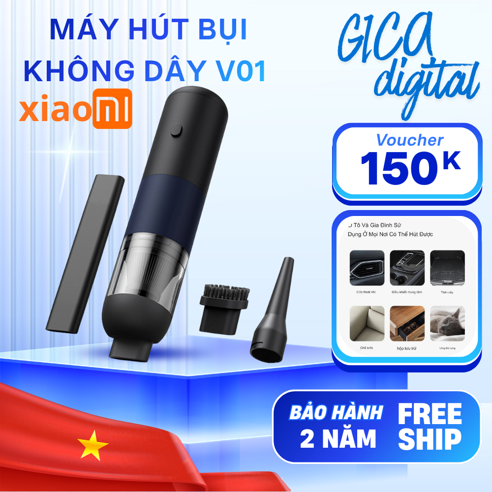Máy Hút Bụi Cầm Tay Không Dây XM V01 Lực Hút 4000Pa, Công Suất 120W Hút Bụi Nhà Và Xe Hơi