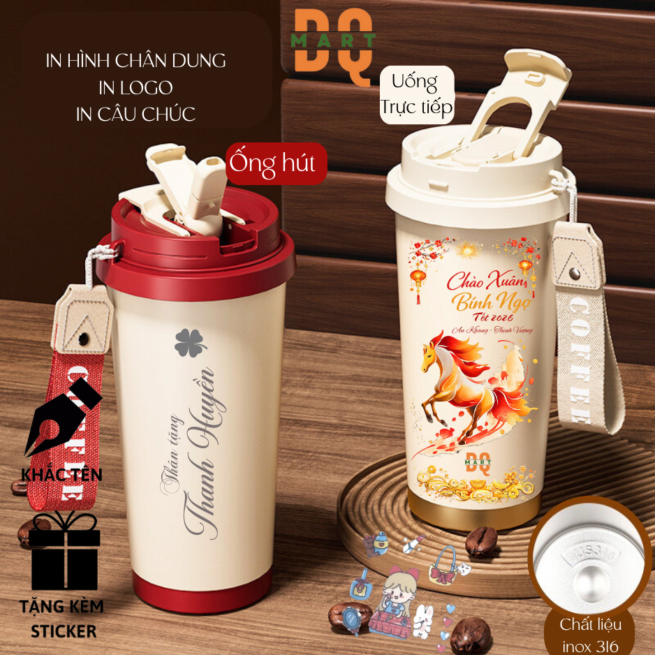 Bình Giữ Nhiệt in Hình Chân dung 500ml YAN DQMart inox 316, Giữ nhiệt 8-12h, DQMart