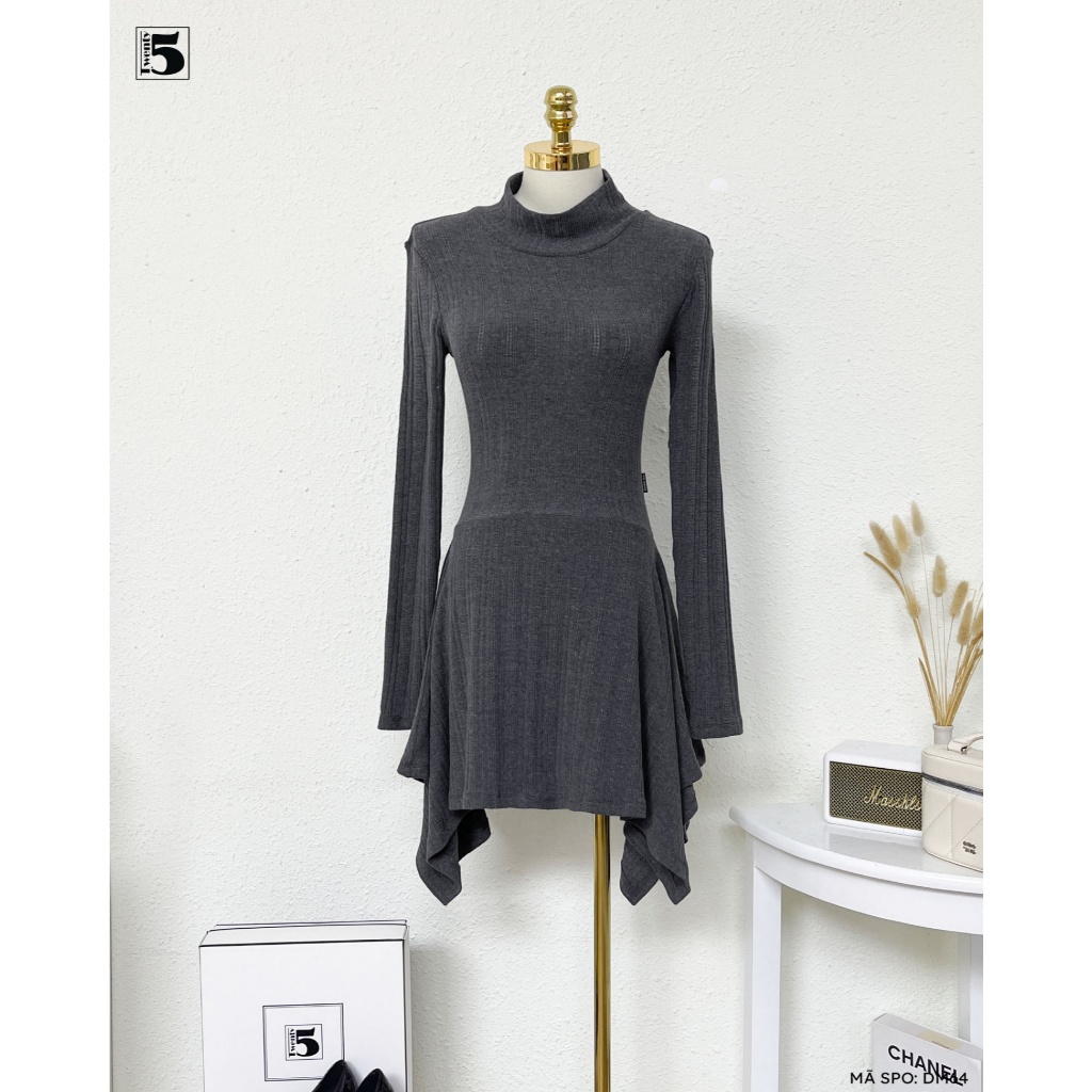 Đầm dài tay cổ cao 3P, chất liệu thun gân co giãn, nhấn eo giúp tôn dáng - Twentyfive Design DM64