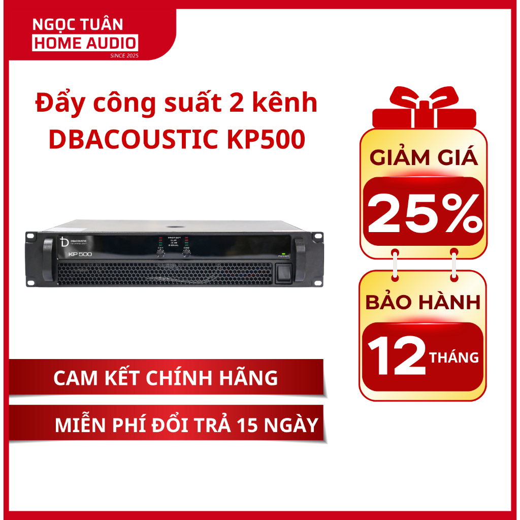 Đẩy Công Suất Dbacoustic KP500 - 2 Kênh, Class AB, Công suất 500W/CH/8Ω, 750W/CH/4Ω- Đẩy 2 kênh kara