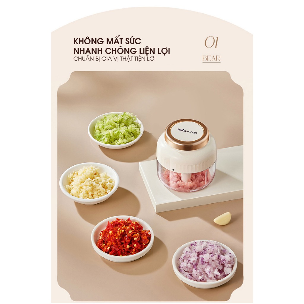Máy Xay Tỏi Ớt Cầm Tay Mini Bear FCH-5N02R35 (CX-JE033), 0.2L, Dây Kéo Thủ Công, Dễ Dàng Tháo Lắp | BigBuy360 - bigbuy360.vn