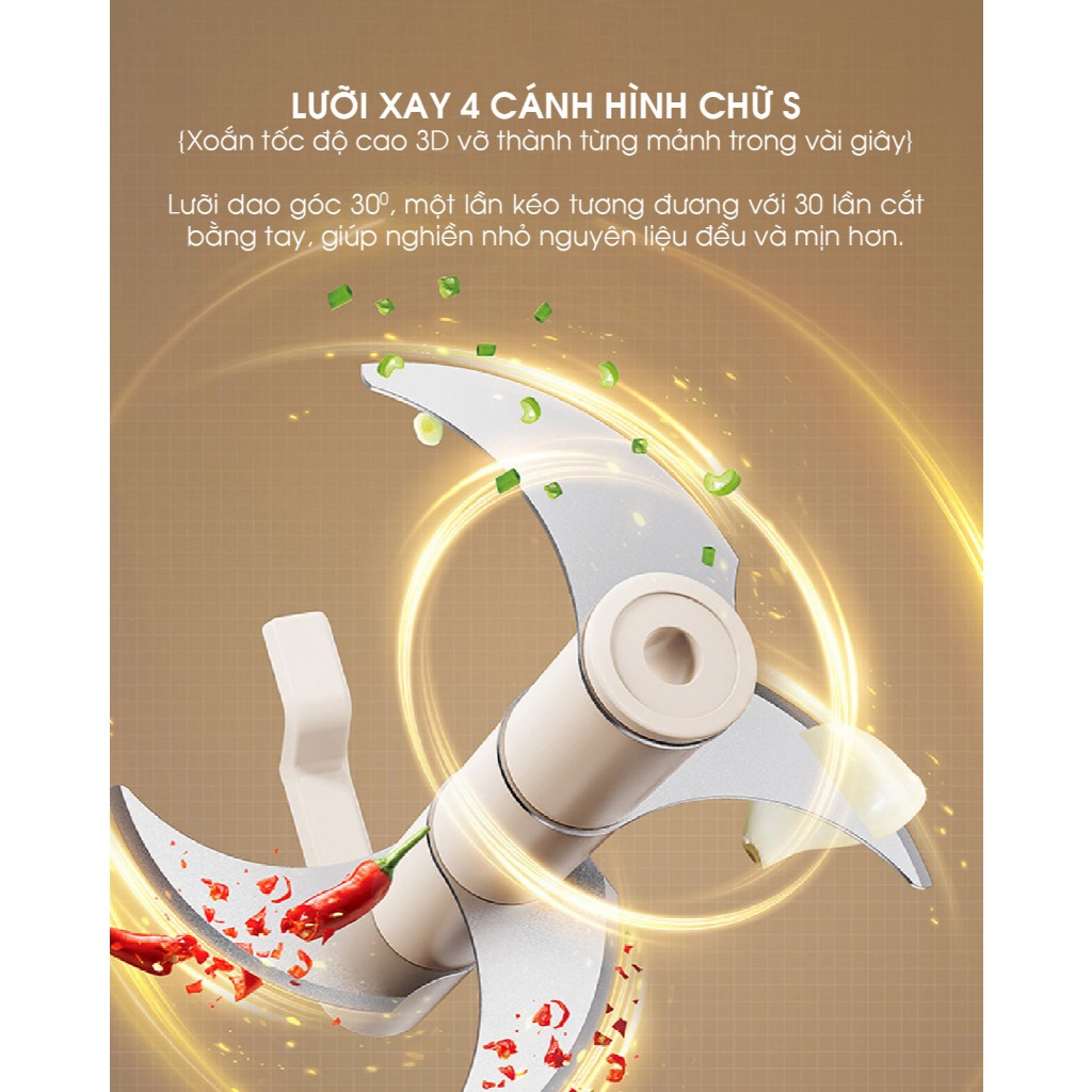 Máy Xay Tỏi Ớt Cầm Tay Mini Bear FCH-5N02R35 (CX-JE033), 0.2L, Dây Kéo Thủ Công, Dễ Dàng Tháo Lắp | BigBuy360 - bigbuy360.vn