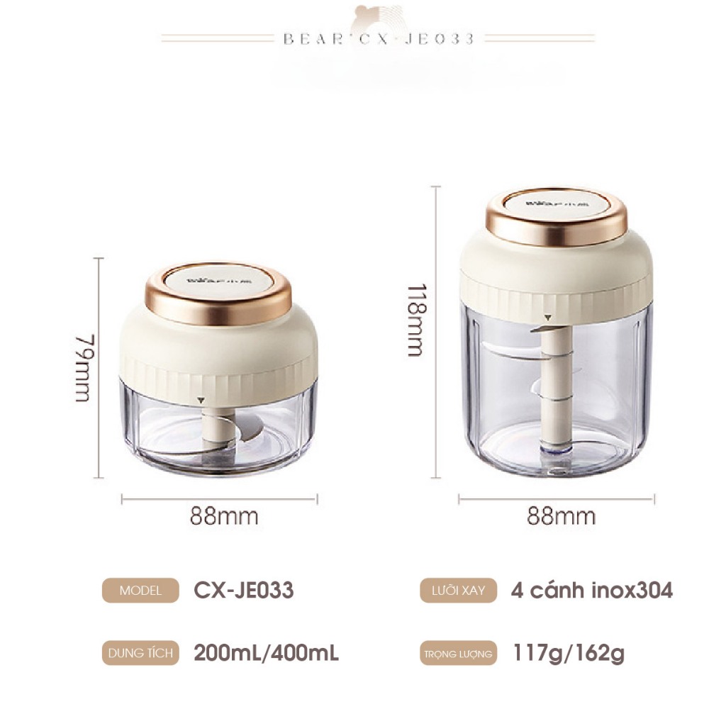 Máy Xay Tỏi Ớt Cầm Tay Mini Bear FCH-5N02R35 (CX-JE033), 0.2L, Dây Kéo Thủ Công, Dễ Dàng Tháo Lắp | BigBuy360 - bigbuy360.vn
