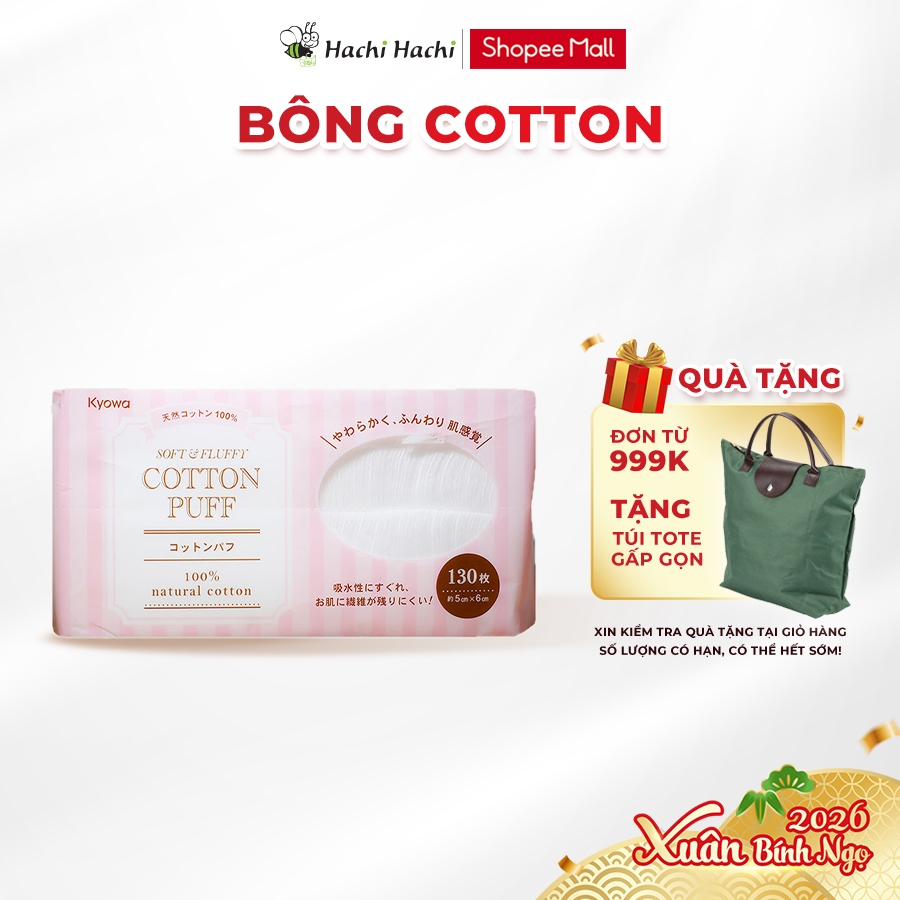 Bông cotton thiên nhiên Kyowa Shiko (130 miếng) - Hachi Hachi Japan Shop