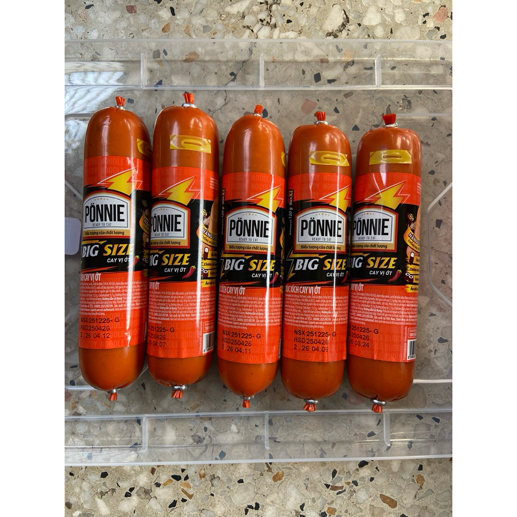 5 cây * 120gr Xúc xích tiệt trùng Ponnie Cay Vị Ớt, vị truyền thống , sản phẩm mới của công ty Masan
