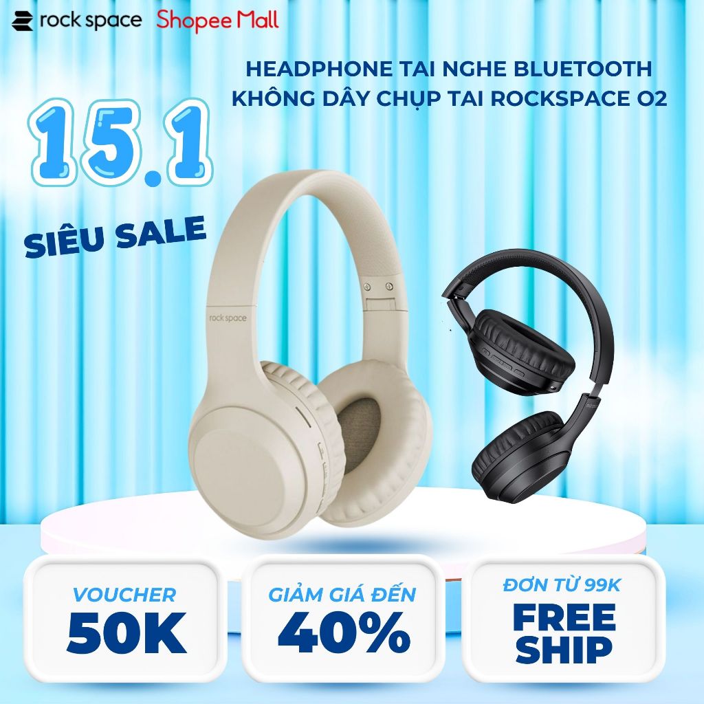 Headphone tai nghe bluetooth không dây chụp tai Rockspace O2 nghe nhạc liên tục 15h hàng chính hãng