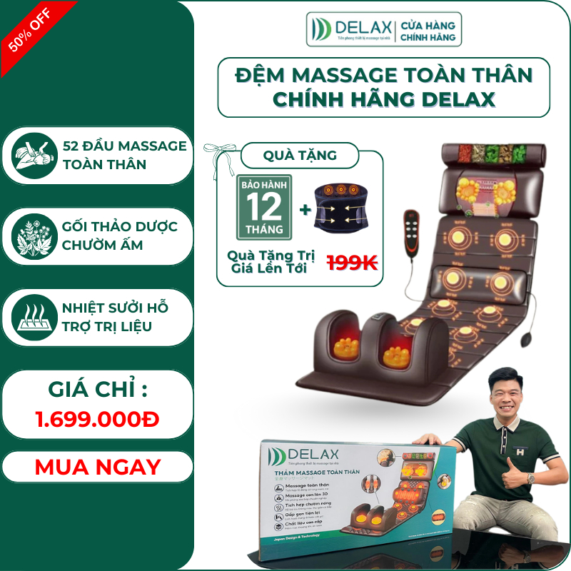 Nệm Massage Toàn Thân DELAX - Thư Giãn Giảm Đau Các Bó Cơ, 12 Điểm Mát Xa Từ Cổ Tới Chân TMS01