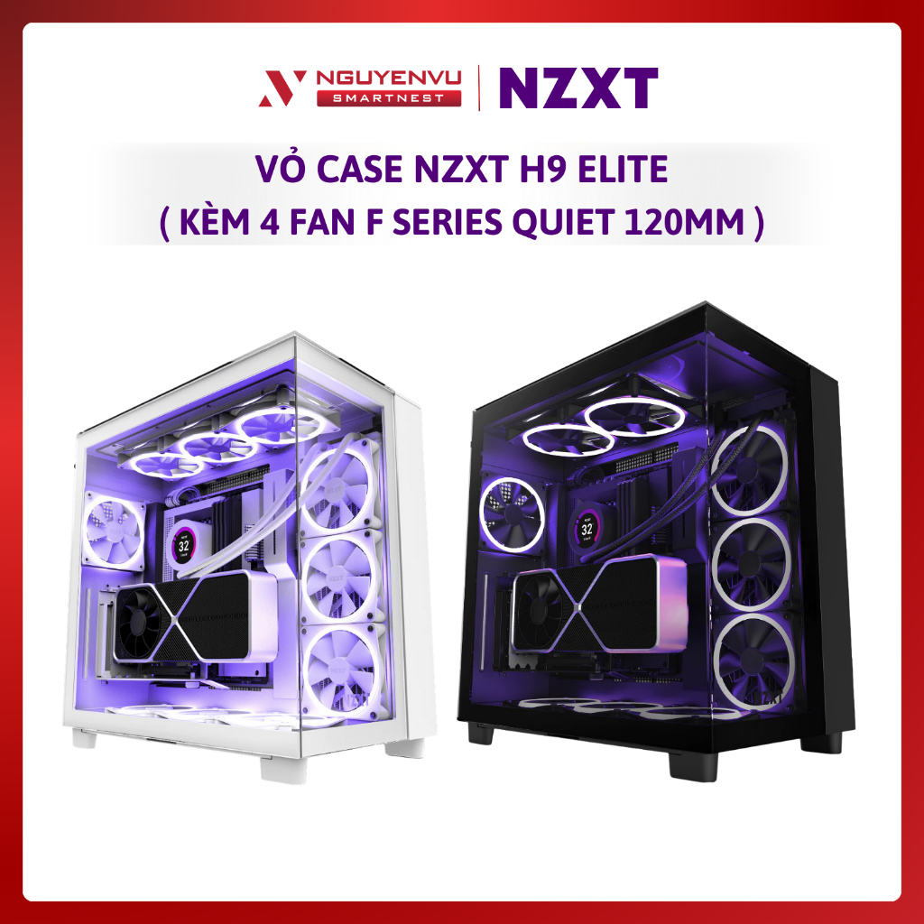Vỏ case NZXT H9 Elite Black / White (Kèm 4 Fan F Series Quiet 120mm) | Bảo hành 12 tháng