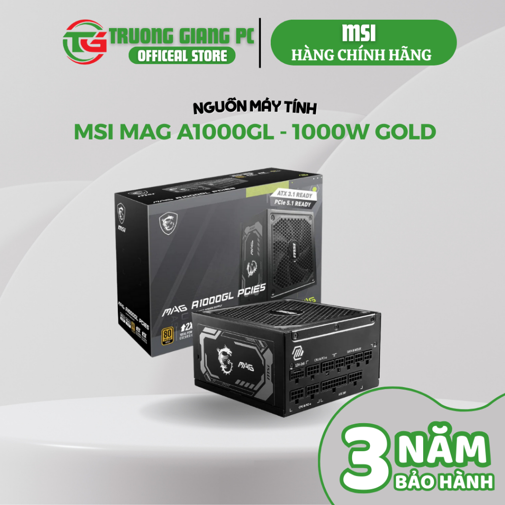 [NEW CHÍNH HÃNG] Nguồn máy tính MSI MAG A1000GL - 1000w GOLD - BẢO HÀNH 36 THÁNG