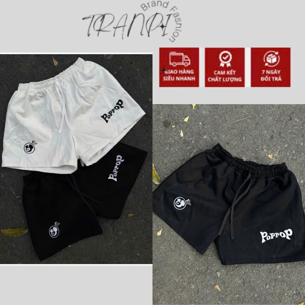 Quần Short Poppop HiHi  Logo Sắc Nét Dày Dặn Thoáng Mát , Quần Đùi Nam Nữ Poppop Full Tem Tag Mạc Po