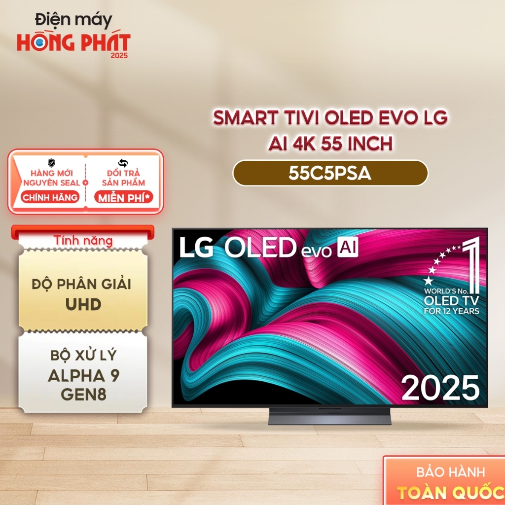 [Giao-Lắp HCM/Cần Thơ] Smart Tivi LG 55 Inch OLED evo AI C5 4K 55C5PSA