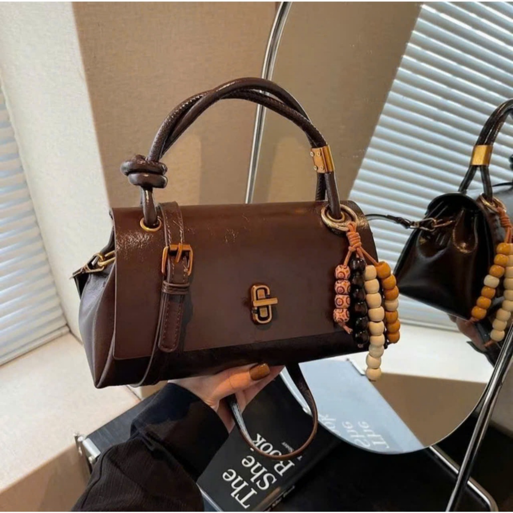 Túi Xách Nữ Đeo Chéo Đeo Vai Da Sang Trọng Phối Kiểu Hàn Đính Hạt Gỗ  Samsora store- KN2682