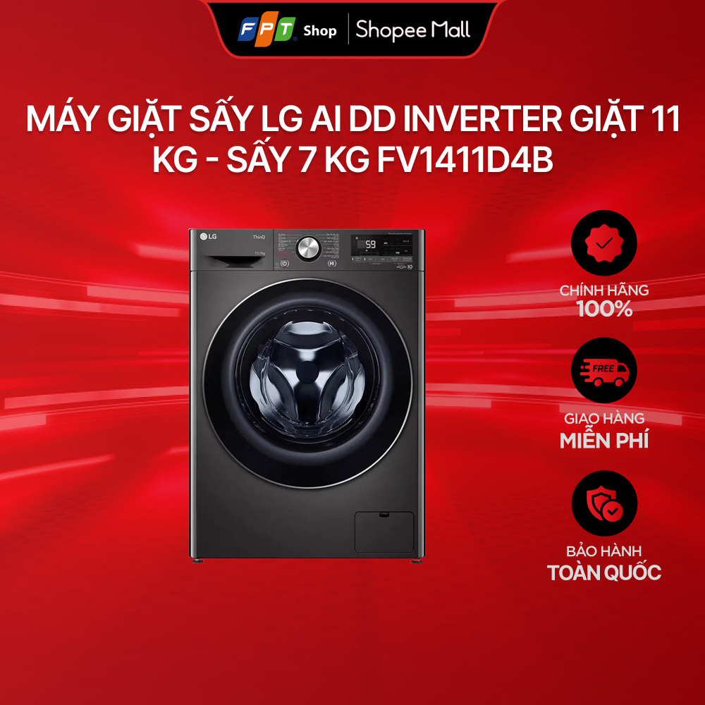 [Chỉ GH tận nơi] Máy giặt sấy LG AI DD Inverter giặt 11 kg - sấy 7 kg FV1411D4B