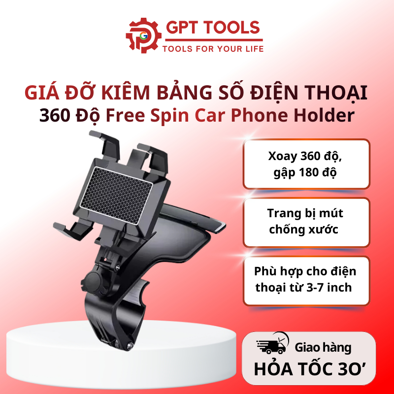 Giá Đỡ Điện Thoại Kiêm Bảng Số Điện Thoại 360 Độ Free Spin Car Phone Holder - Kim Loại Cao Cấp
