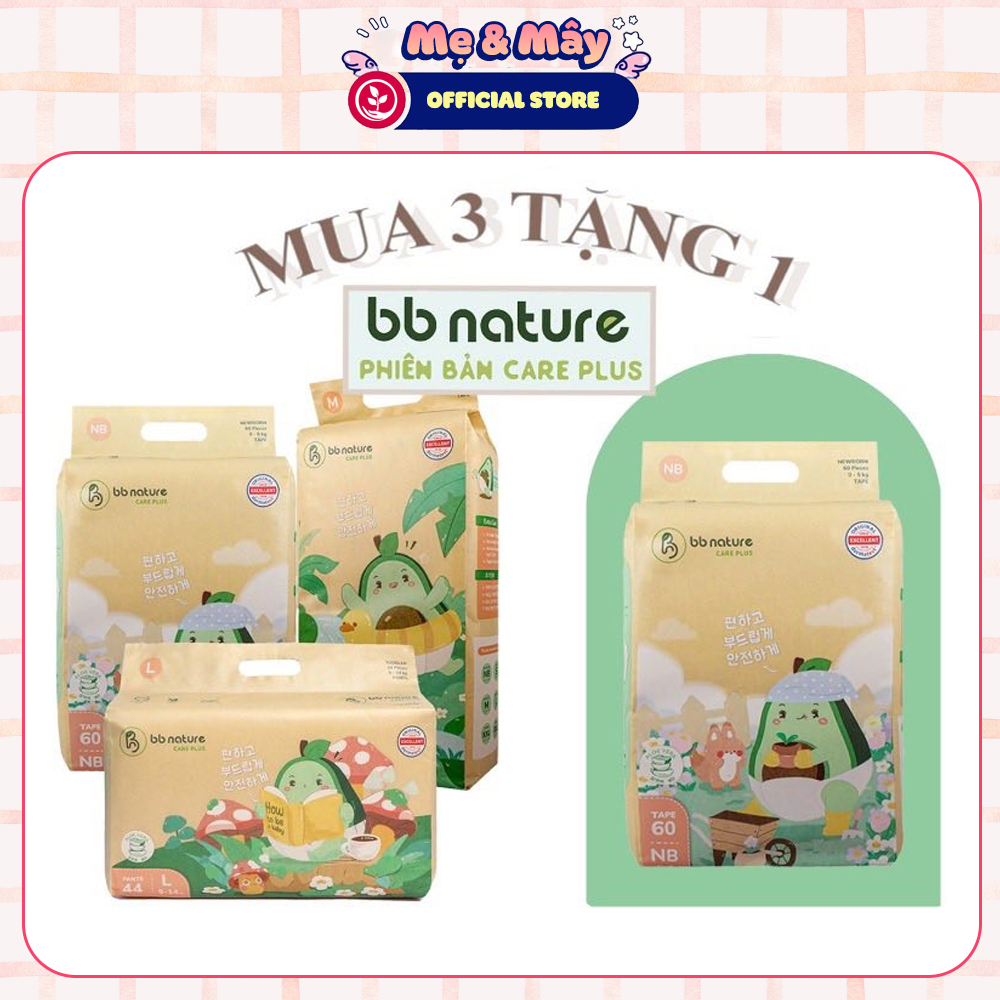 Combo 4 Bịch Bỉm hữu cơ BB Nature hoặc BB Nature care plus đủ size NB/S/M/L/XL/XXL/3XL/4XL | MevaBe3