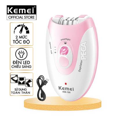 Máy tẩy lông Kemei KM-188 tẩy nhổ lông toàn thân, dùng pin sạc chuyên nghiệp - Hàng chính hãng