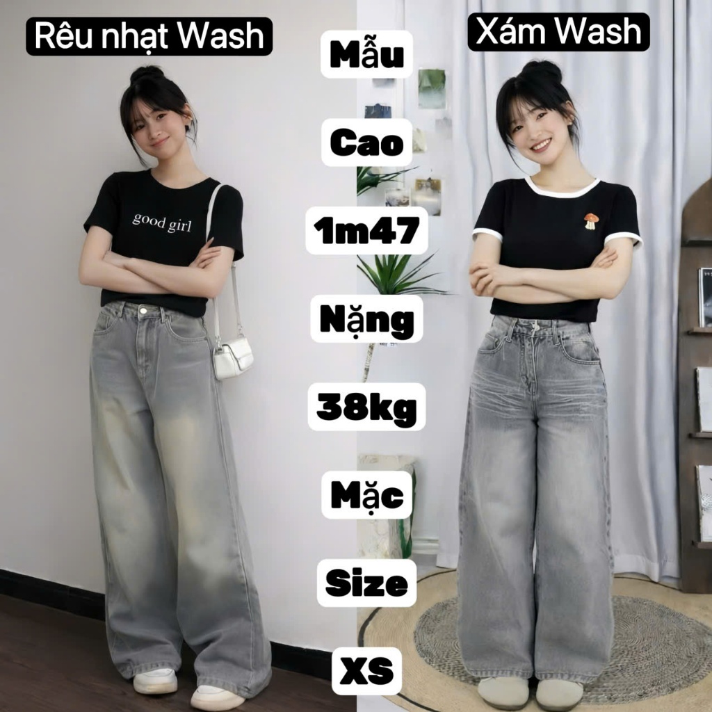 (sẵn-NẤM LÙN SIZE NHỎ) Quần Jean suông trơn dành cho nấm lùn