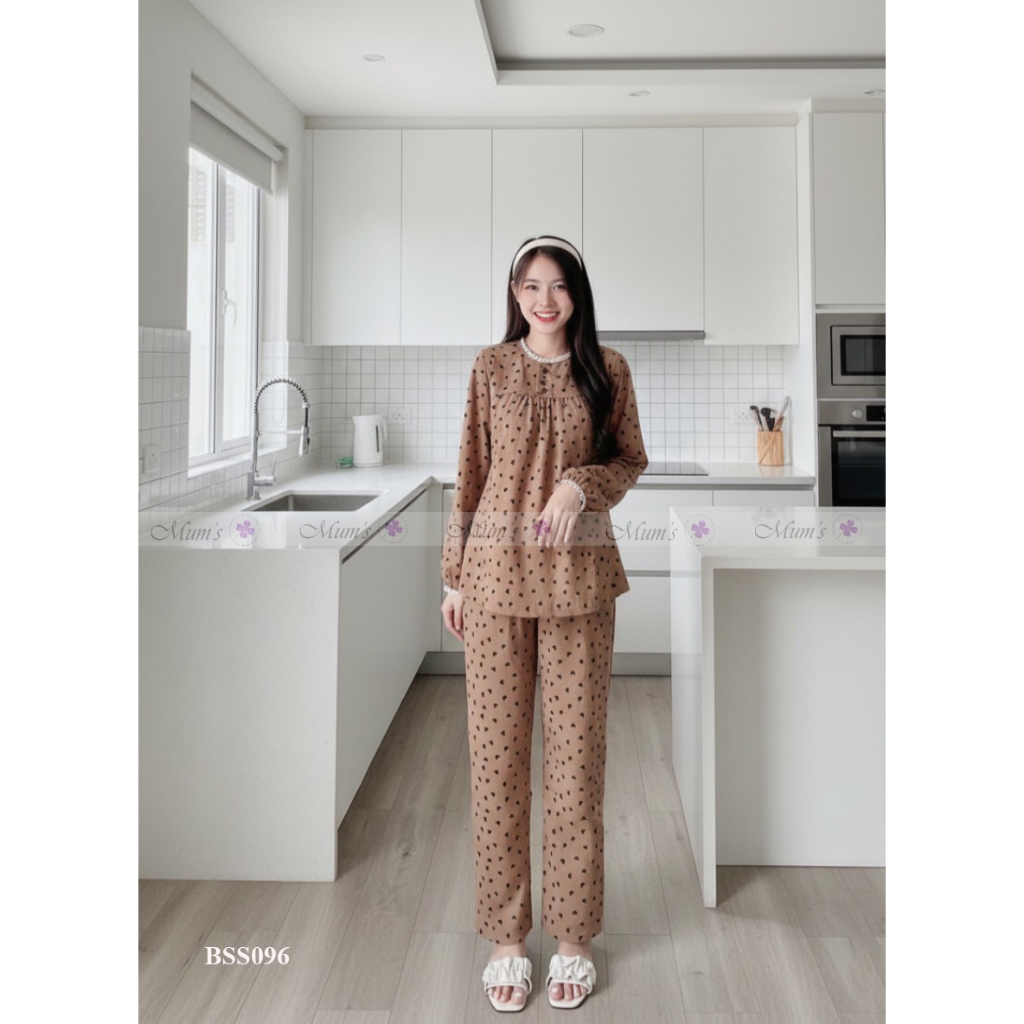 Đồ bộ bầu và sau sinh Mum's Shop BSS096 Bộ bầu thu đông chất nhung dày ấm hình tim